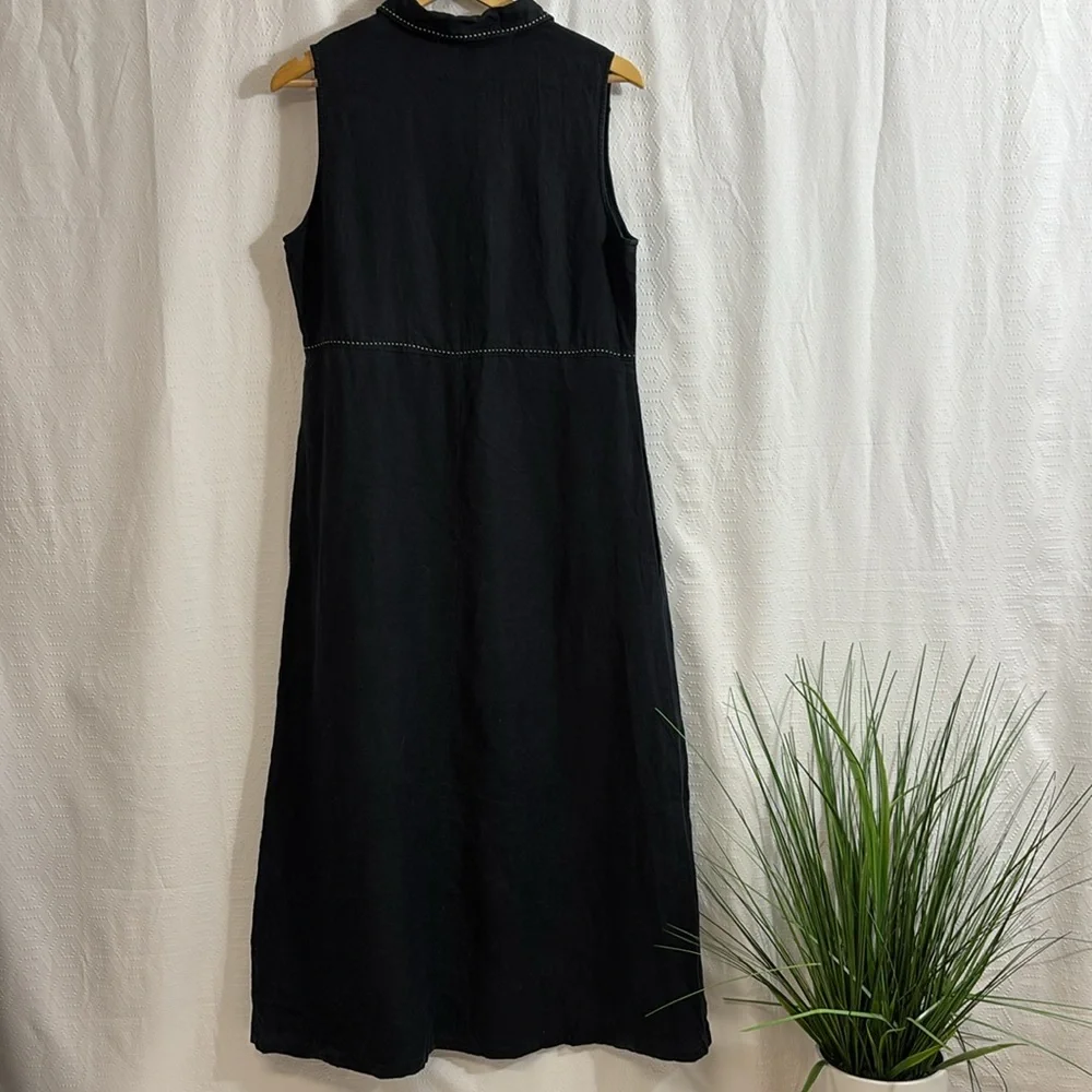 Sybilla Womens Linen Sleeveless Mid Length Maxi Dress black medium pearl buttons - Picture 8 of 8